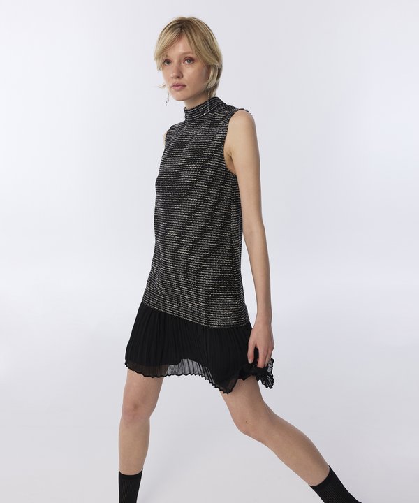 KUMAŞ MIX MİNİ ELBİSE-TW6260002287001-Siyah-Elbise