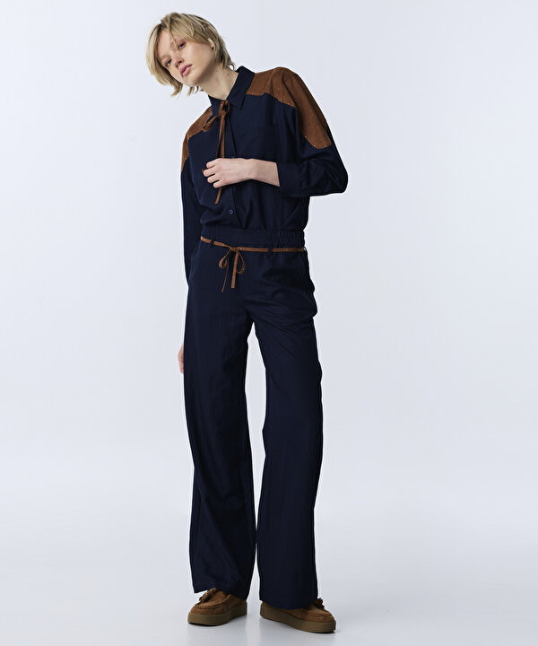 KONTRAST KUŞAKLI PANTOLON-TW6260003150015-Lacivert-Pantolon