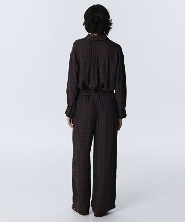 PÖTİKARE DESEN WIDE LEG PANTOLON-TW6260003176008-Mürdüm-Pantolon