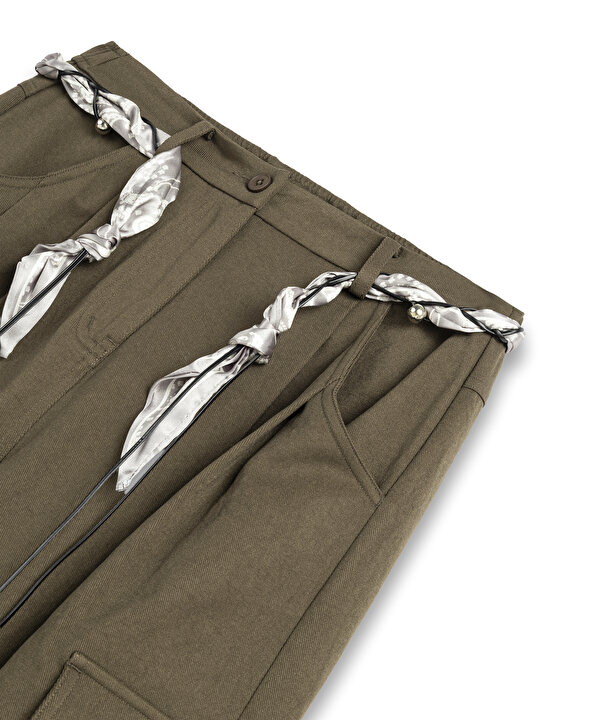 KUŞAKLI BARREL FİT PANTOLON-TW6260003177022-Haki-Pantolon