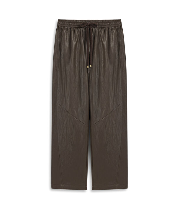 DERİ GÖRÜNÜMLÜ STRAIGHT PANTOLON-TW6260003181074-Kahverengi-Pantolon