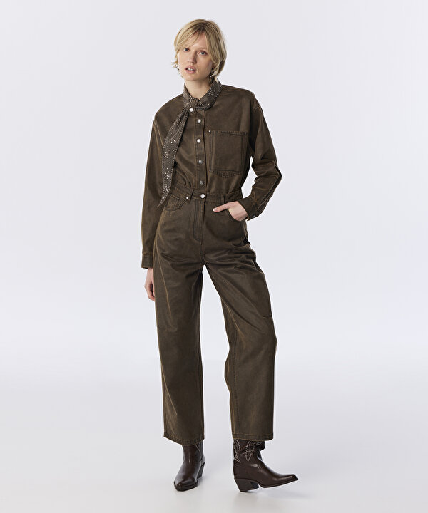 YIKAMALI BARREL FİT PANTOLON-TW6260003231074-Kahverengi-Pantolon