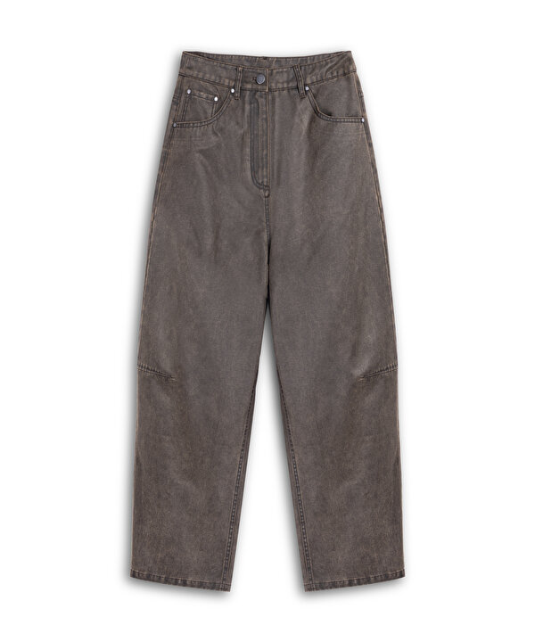 YIKAMALI BARREL FİT PANTOLON-TW6260003231074-Kahverengi-Pantolon