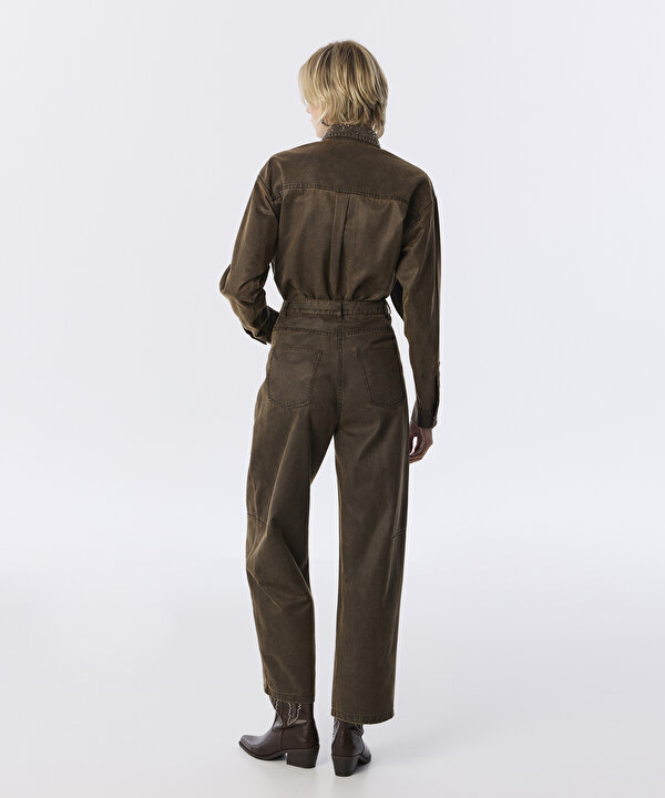 YIKAMALI BARREL FİT PANTOLON-TW6260003231074-Kahverengi-Pantolon