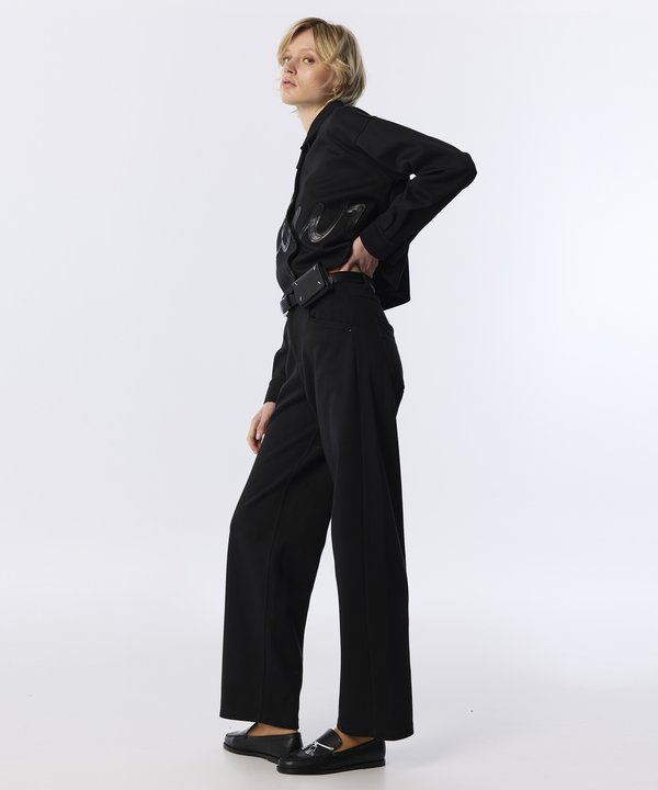 KEMERLİ WIDE LEG PANTOLON-TW6260003252001-Siyah-Pantolon