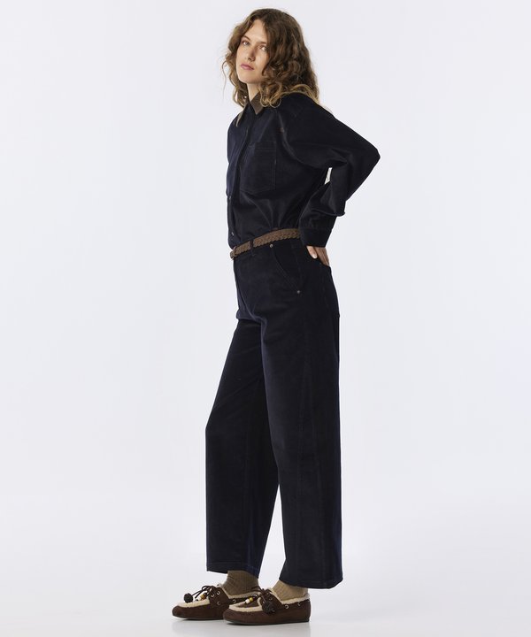 ÖRGÜ KEMERLİ KADİFE PANTOLON-TW6260003253015-Lacivert-Pantolon
