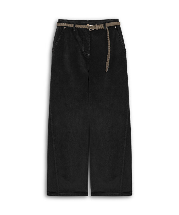 ÖRGÜ KEMERLİ KADİFE PANTOLON-TW6260003253015-Lacivert-Pantolon