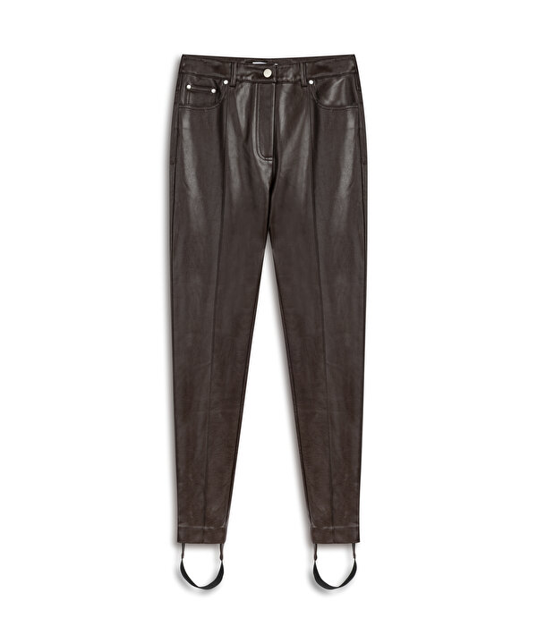DERİ GÖRÜNÜMLÜ FÜZO PANTOLON-TW6260003305074-Kahverengi-Pantolon