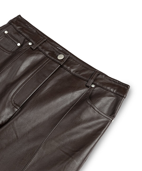 DERİ GÖRÜNÜMLÜ FÜZO PANTOLON-TW6260003305074-Kahverengi-Pantolon