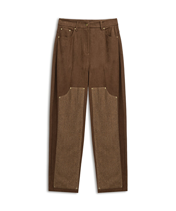 PATCH’Lİ SUNİ SÜET PANTOLON-TW6260003308074-Kahverengi-Pantolon