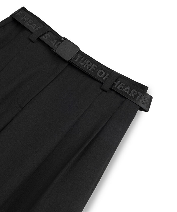 SLOGANLI KEMERLİ PANTOLON-TW6260003310001-Siyah-Pantolon