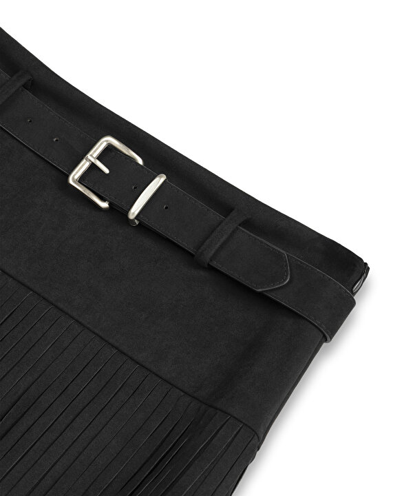 PÜSKÜLLÜ SÜET GÖRÜNÜMLÜ ETEK-TW6260004133001-Siyah-Etek