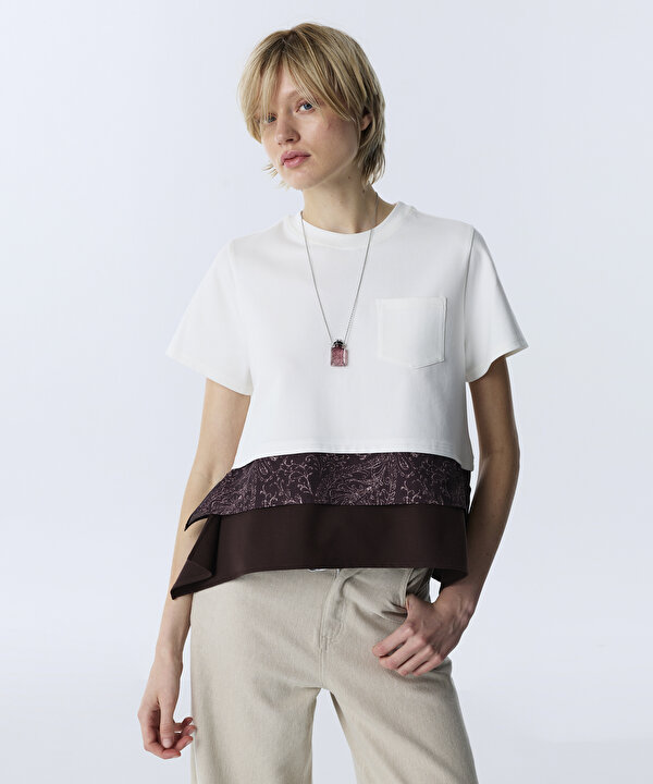 KATMANLI DESEN MIX BLUZ-TW6260006124143-Açık Taş-Bluz