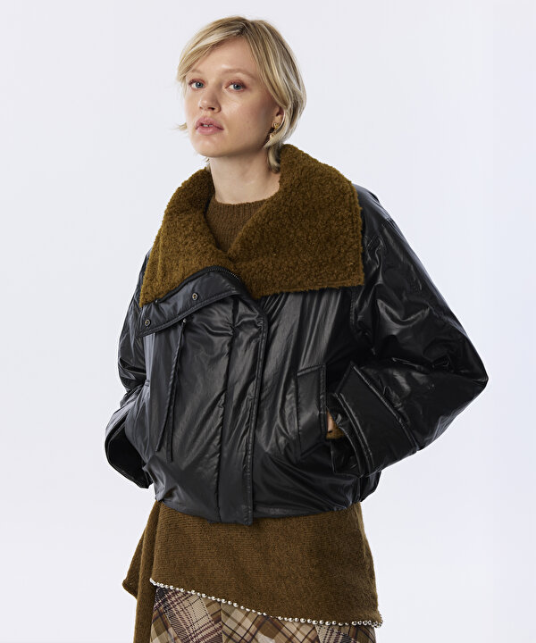KONTRAST PELÜŞ YAKALI MONT-TW6260012006001-Siyah-Mont