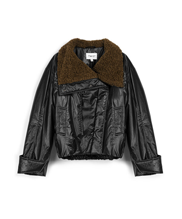 KONTRAST PELÜŞ YAKALI MONT-TW6260012006001-Siyah-Mont