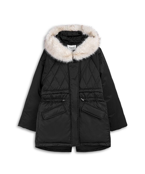 ÇIKARILABİLİR YAKALI PUFFER MONT-TW6260012422001-Siyah-Mont