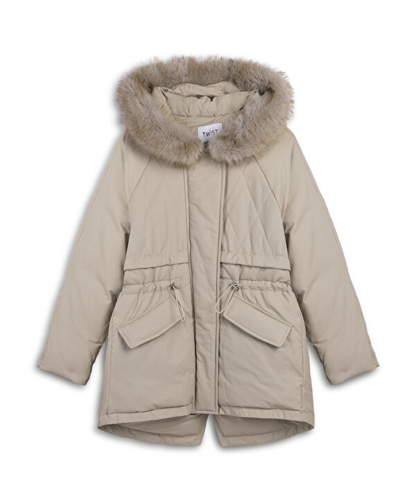 ÇIKARILABİLİR YAKALI PUFFER MONT-TW6260012422030-Taş-Mont