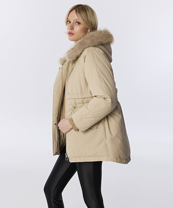 ÇIKARILABİLİR YAKALI PUFFER MONT-TW6260012422030-Taş-Mont