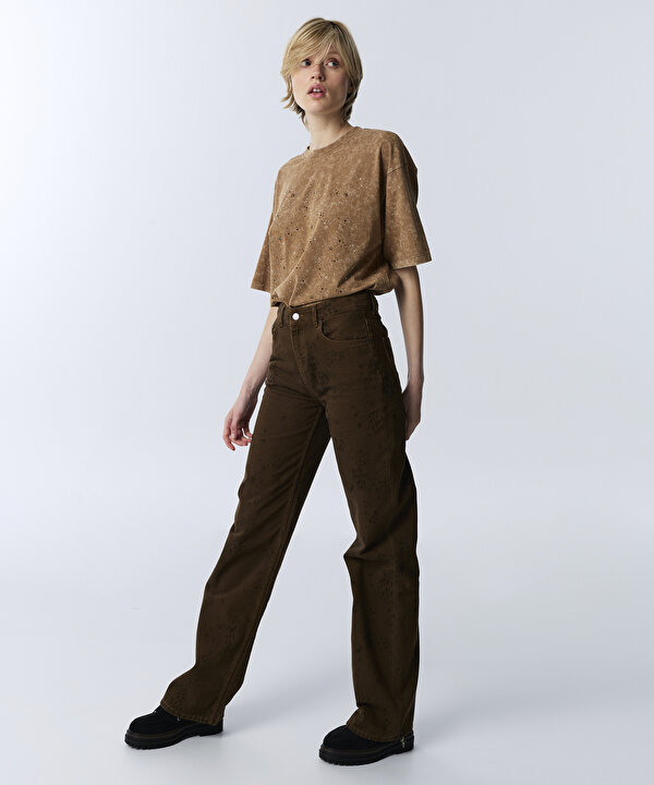 BASKILI WIDE LEG JEAN PANTOLON-TW6260018024074-Kahverengi-Jean Pantolon