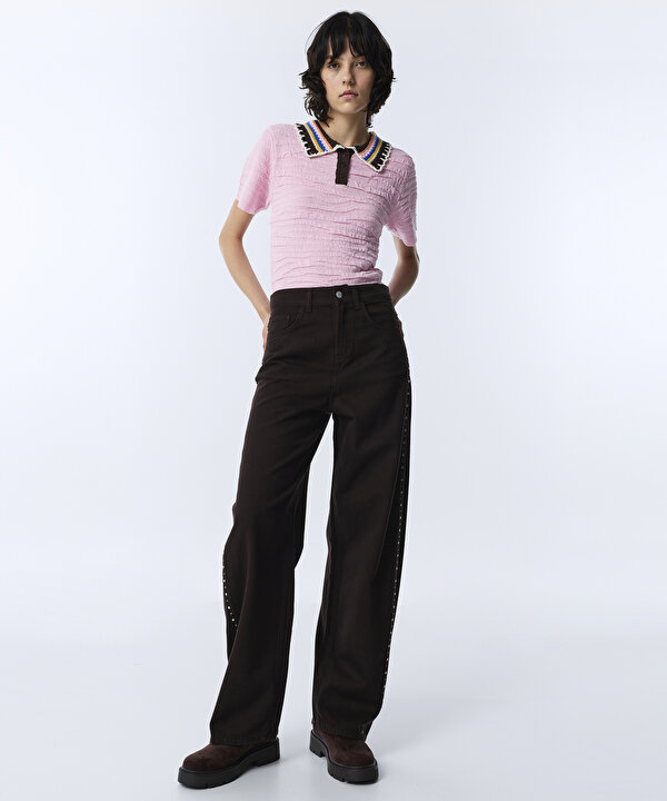 TROK BASKILI JEAN PANTOLON-TW6260018025074-Kahverengi-Jean Pantolon