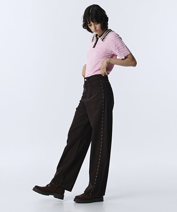 TROK BASKILI JEAN PANTOLON-TW6260018025074-Kahverengi-Jean Pantolon
