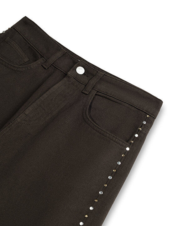 TROK BASKILI JEAN PANTOLON-TW6260018025074-Kahverengi-Jean Pantolon