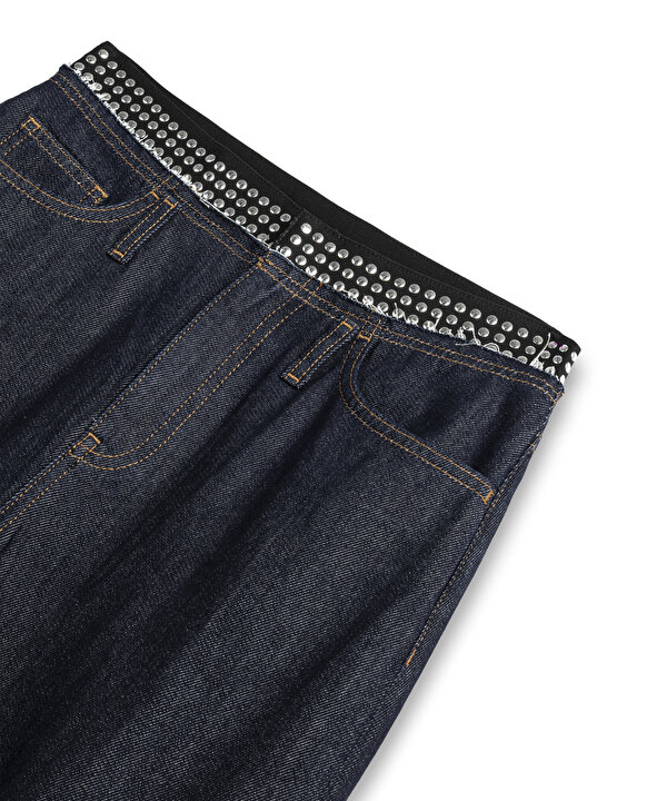 KONTRAST BEL WIDE LEG JEAN PANTOLON-TW6260018026015-Lacivert-Jean Pantolon