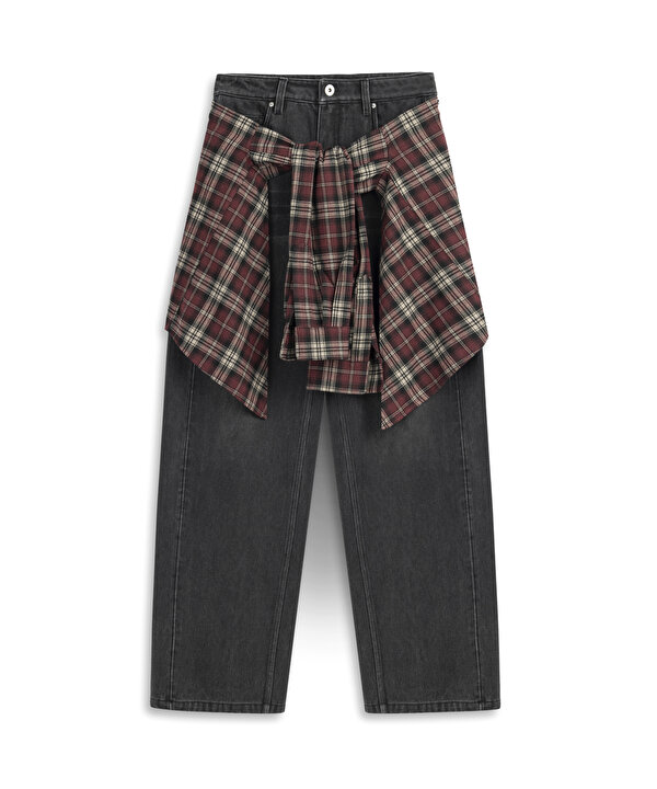 ÇİFT PARÇA GÖRÜNÜM JEAN PANTOLON-TW6260018035036-Antrasit-Jean Pantolon