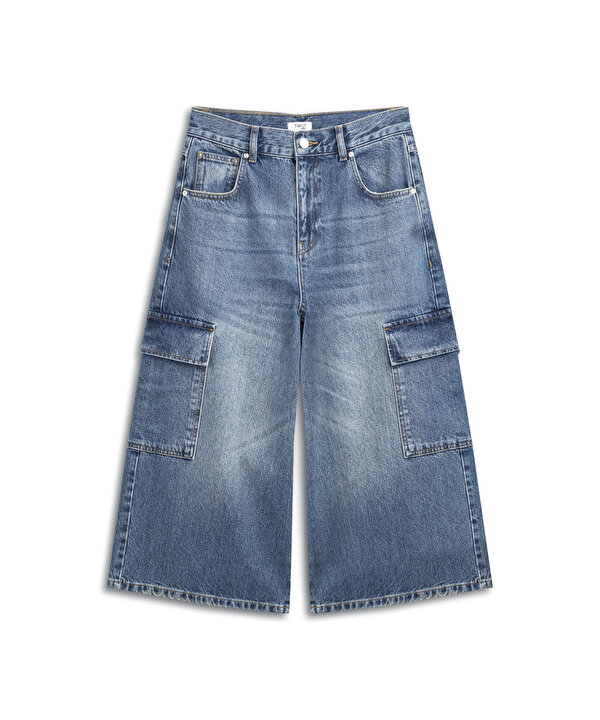 KARGO CEPLİ DENİM BERMUDA-TW6260018075089-Mavi-Jean Pantolon