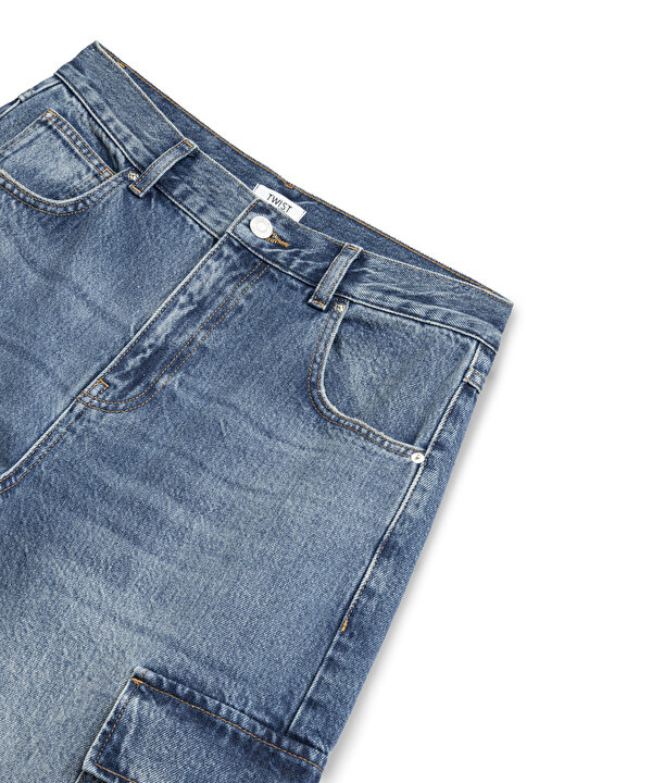 KARGO CEPLİ DENİM BERMUDA-TW6260018075089-Mavi-Jean Pantolon