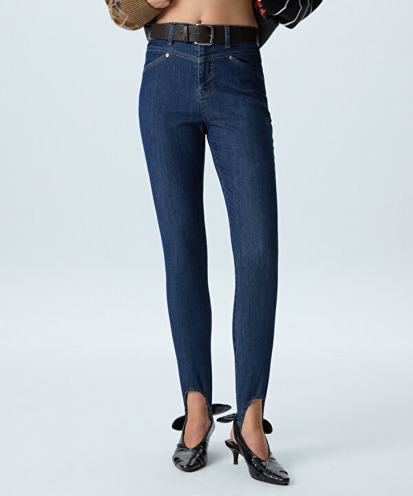 KEMERLİ FÜZO JEAN PANTOLON-TW6260018077AC7-Koyu İndigo-Jean Pantolon