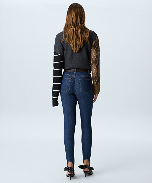 KEMERLİ FÜZO JEAN PANTOLON-TW6260018077AC7-Koyu İndigo-Jean Pantolon