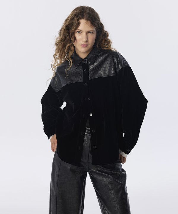 KUMAŞ MIX OVERSIZE GÖMLEK-TW6260025189001-Siyah-GOMLEK