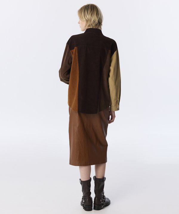 COLORBLOCK KADİFE GÖMLEK-TW6260025228074-Kahverengi-GOMLEK