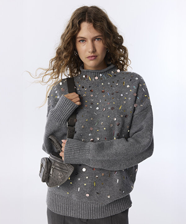 KARMA PAYETLİ OVERSIZE KAZAK-TW6260050219036-Antrasit-Triko