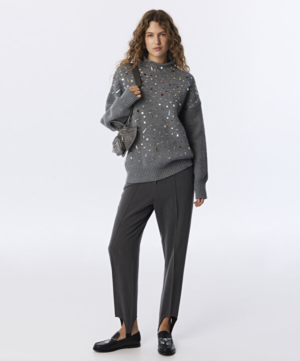KARMA PAYETLİ OVERSIZE KAZAK-TW6260050219036-Antrasit-Triko