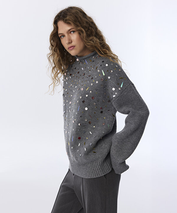 KARMA PAYETLİ OVERSIZE KAZAK-TW6260050219036-Antrasit-Triko