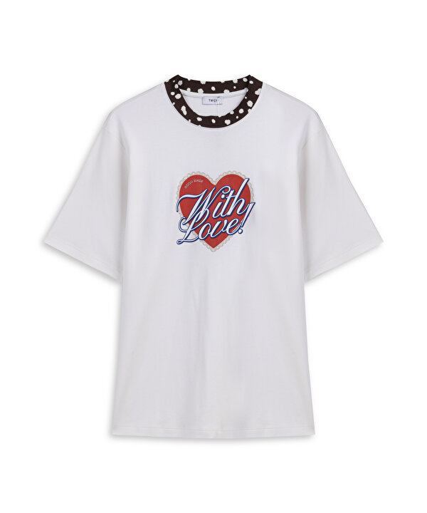 BASKILI OVERSIZE TİŞÖRT-TW6260070199082-Krem-Tişört