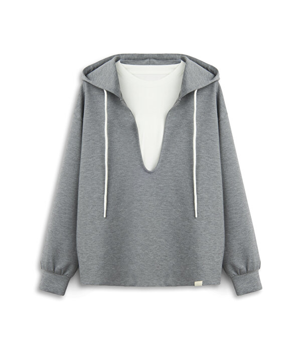 KAPÜŞONLU ÇİFT PARÇA SWEATSHIRT-TW6260091106036-Antrasit-SWEATSHIRT