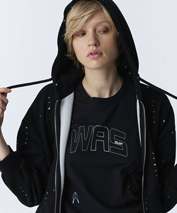 PARLAK İPLİKLİ SWEATSHIRT-TW6260091114001-Siyah-SWEATSHIRT