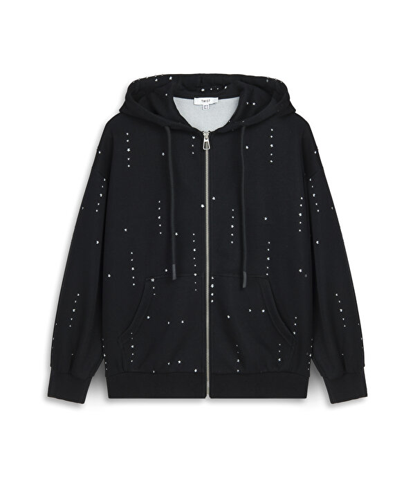 PARLAK İPLİKLİ SWEATSHIRT-TW6260091114001-Siyah-SWEATSHIRT