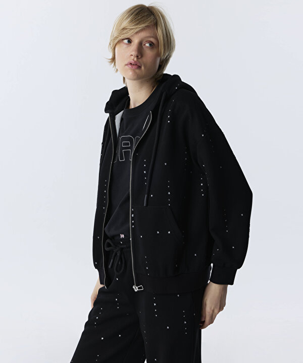 PARLAK İPLİKLİ SWEATSHIRT-TW6260091114001-Siyah-SWEATSHIRT