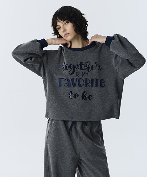 SLOGAN NAKIŞLI SWEATSHIRT-TW6260091117126-Gri-SWEATSHIRT