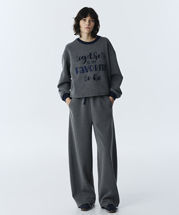 SLOGAN NAKIŞLI SWEATSHIRT-TW6260091117126-Gri-SWEATSHIRT
