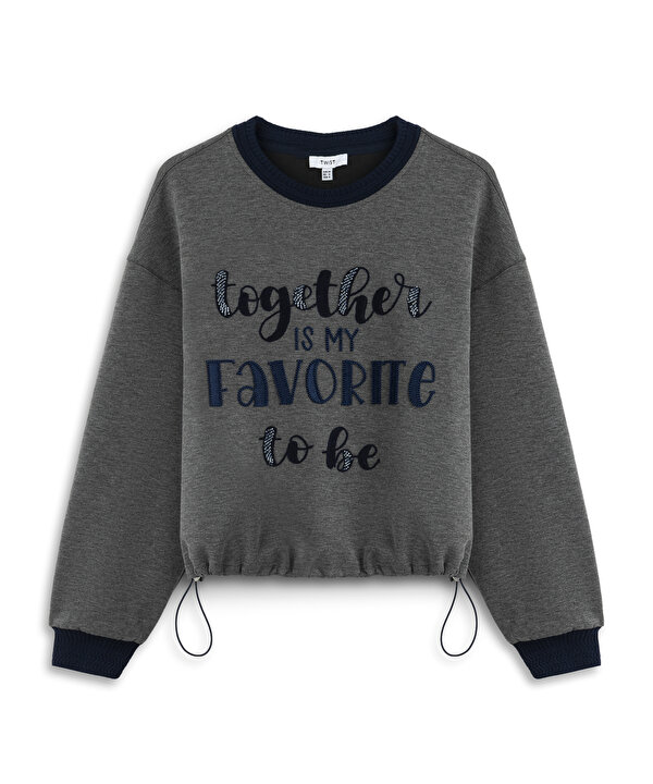 SLOGAN NAKIŞLI SWEATSHIRT-TW6260091117126-Gri-SWEATSHIRT