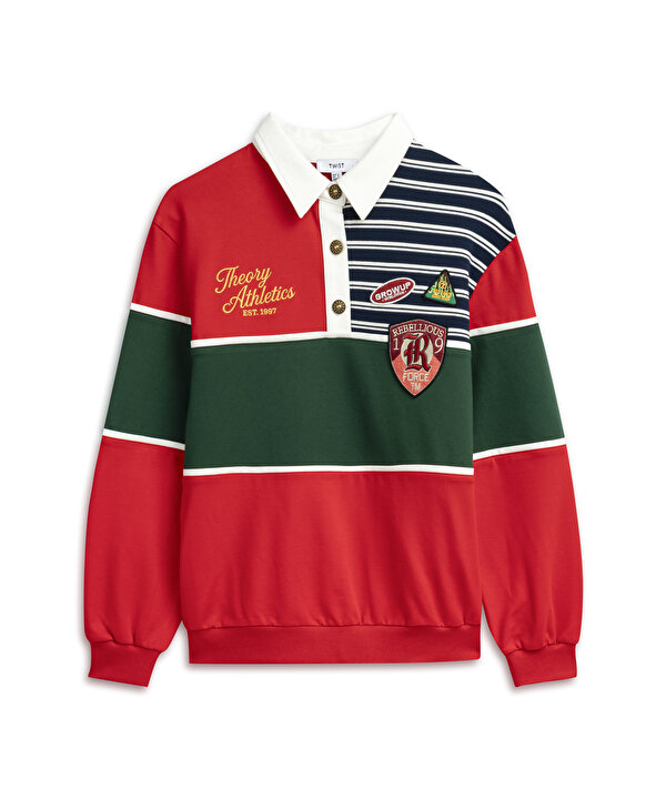 COLORBLOCK POLO YAKA SWEATSHIRT-TW6260091146034-Kırmızı-SWEATSHIRT
