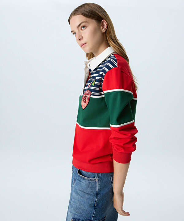 COLORBLOCK POLO YAKA SWEATSHIRT-TW6260091146034-Kırmızı-SWEATSHIRT