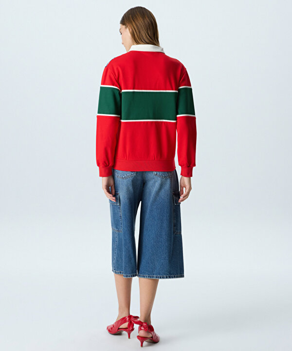 COLORBLOCK POLO YAKA SWEATSHIRT-TW6260091146034-Kırmızı-SWEATSHIRT