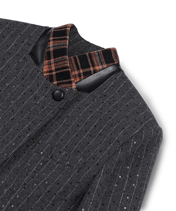 KONTRAST YAKA ÇİZGİLİ BLAZER-TW6260106132036-Antrasit-Blazer