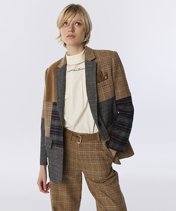 DESEN MIX PATCHWORK BLAZER-TW6260106138027-Kamel-Blazer